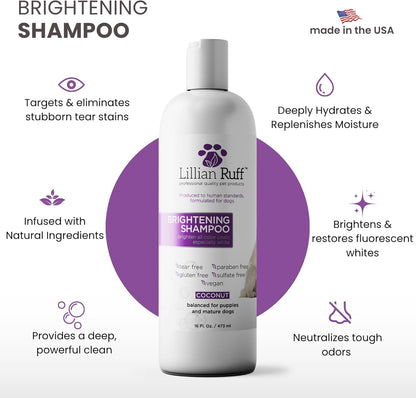 Lillian Ruff dog shampoo bottle with coconut and aloe label details