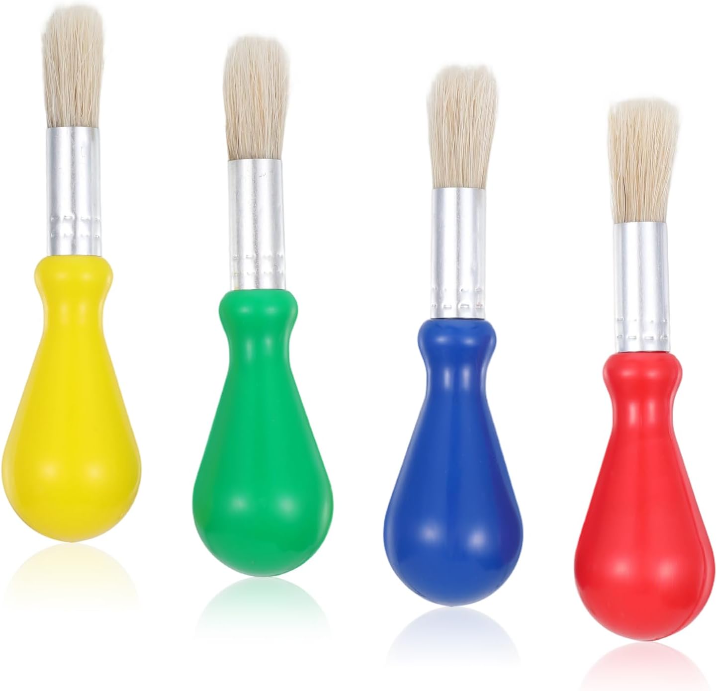 Josojoou toddler paint brushes four pack front view showing colorful easy grip handles.