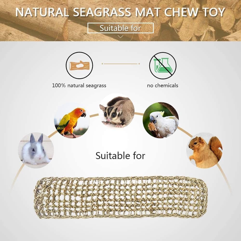 Bird Seagrass Mat 30 x 7 Inch Parrot Natural Seagrass Woven Net Hammock Parakeet Climbing Rope Ladder Mat Chew Toys Cage Accessories for Pigeon Macaw Cockatiel Conure Cockatoo Rat Bearded Dragon - Image 7
