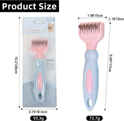 Premium packaging view of the USA imported HOP Home of Paws pink grooming rake.