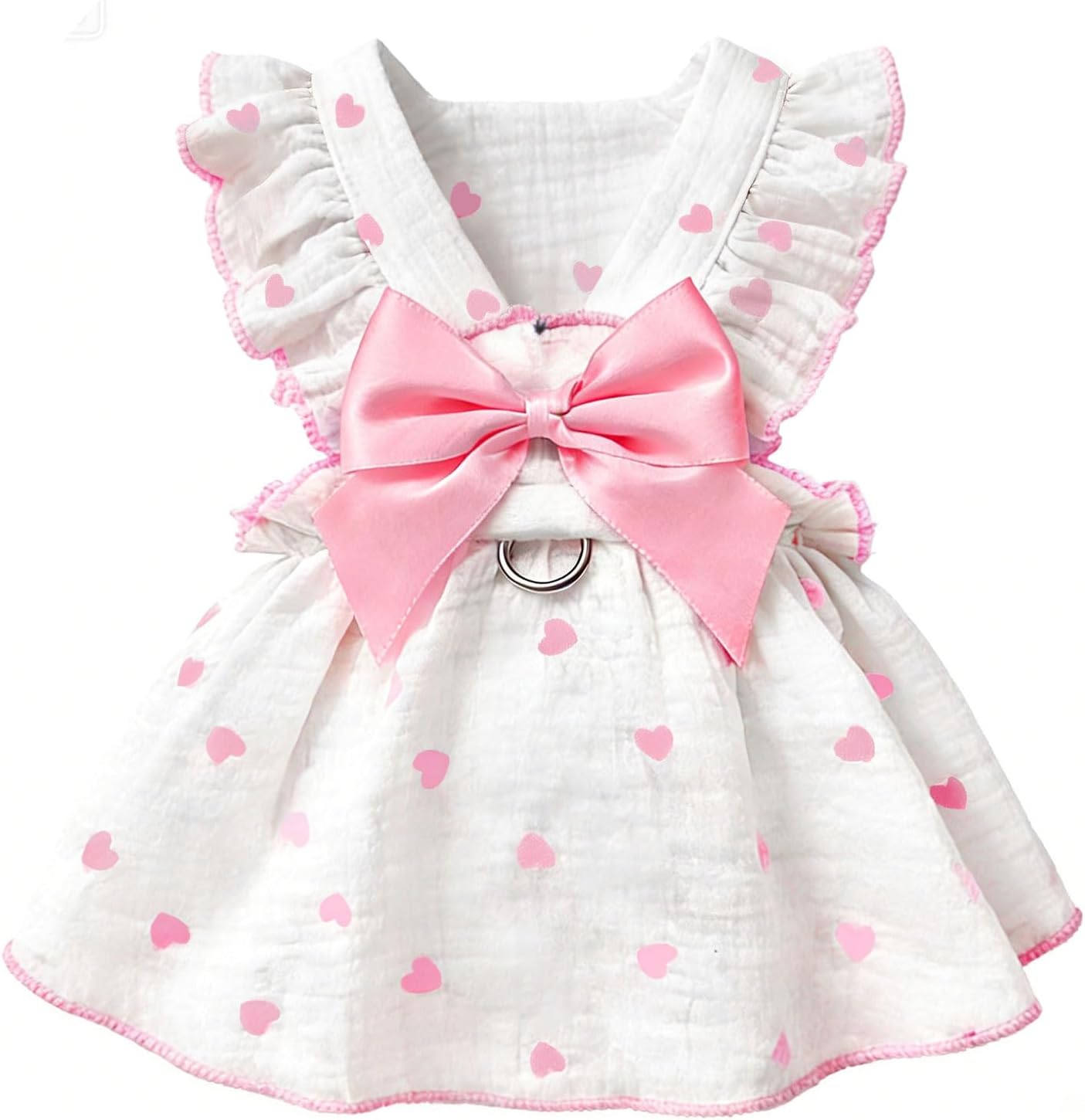 AXIIJGL cotton dog dress front view showing light pink heart print pattern