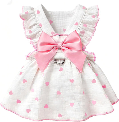 AXIIJGL cotton dog dress front view showing light pink heart print pattern