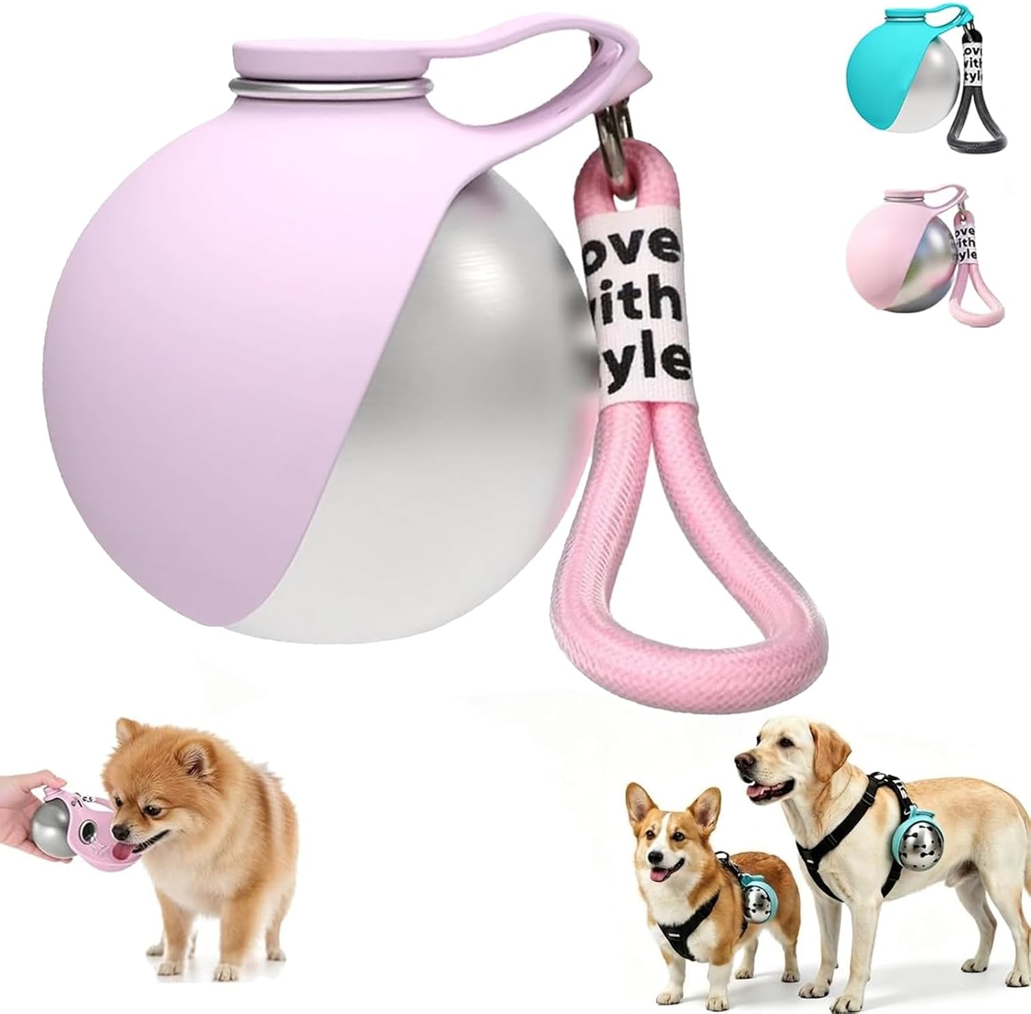 2 in 1 Portable Tumbler for Dogs, Portable Dog Water Ball, 10oz Stainless Steel Pet Water Dispenser with Silicone Foldable Bowl, Leak Proof, Portable Small Dog Water Bottle for Walking, Hiking(Blue) - Image 9