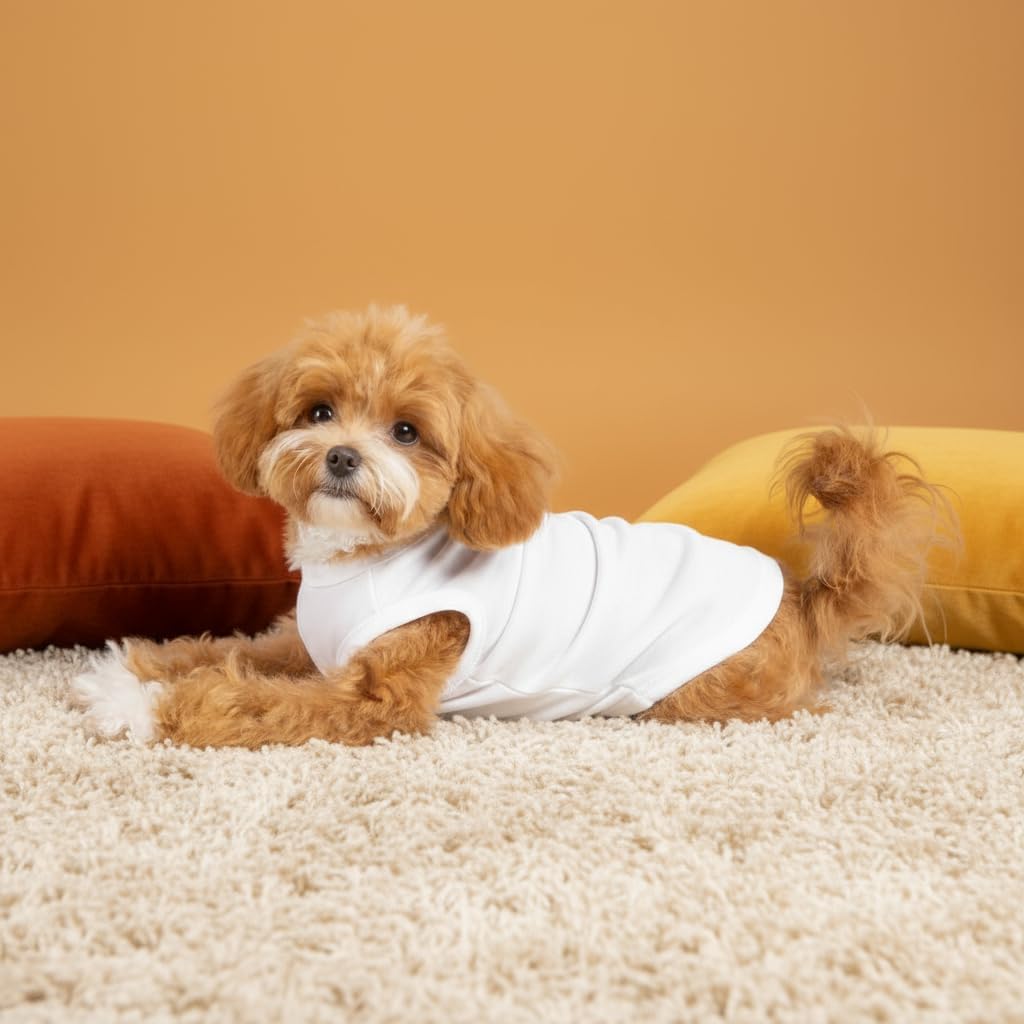 Top view of white cotton pet apparel by Chol&Vivi