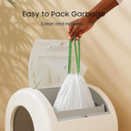 Sealed leak proof pet waste bag showing the durable drawstring closure system