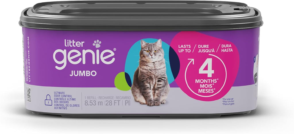 Litter Genie replacement cartridge illustrating the thirty five percent less plastic waste design.