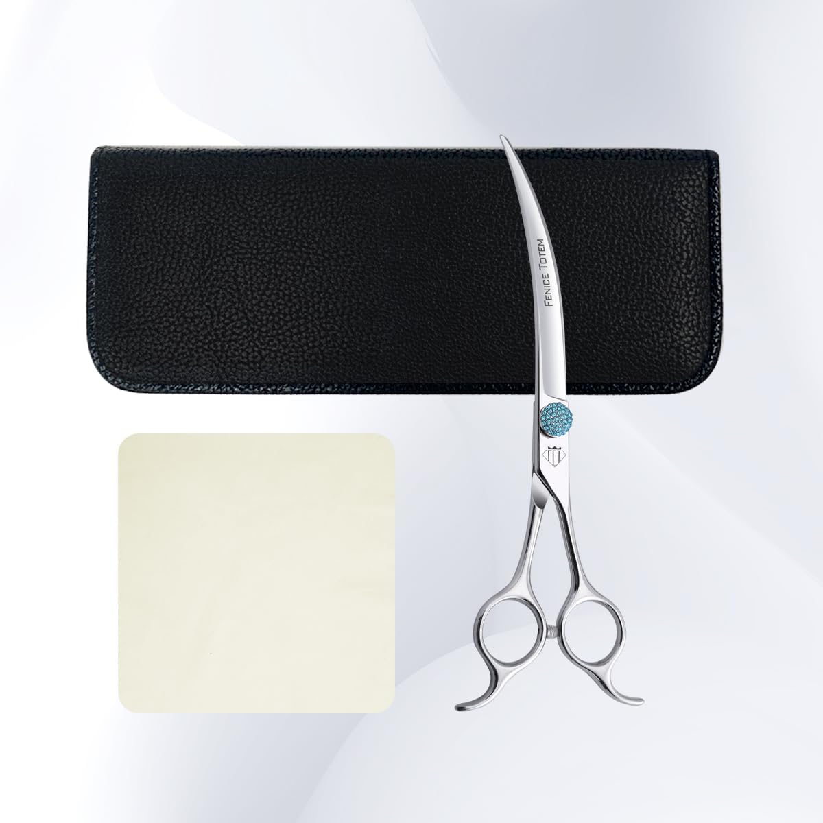 Fenice Totem big arc dog grooming shears demonstrating versatile up and down handling design.