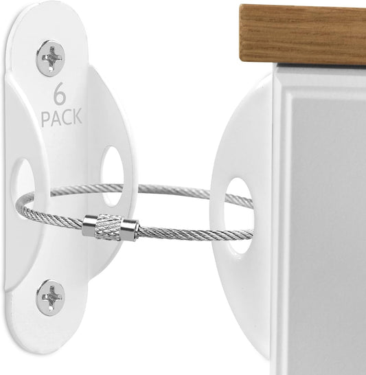 Guirnd furniture anchors 6 pack front view showing premium stainless steel safety straps for baby proofing.