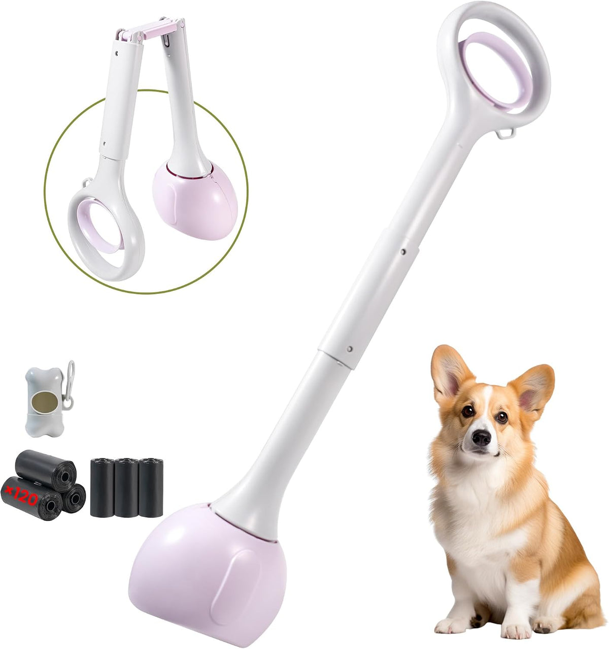 Dog Pooper Scooper Portable with Bag Attachment, One Handed Foldable Design, Includes 120 Waste Bags and Dispenser, 19 Inch Handle for Grass Yard Gravel Cleanup (Blue) - Image 9