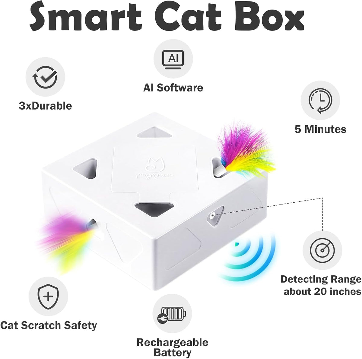 Migipaws smart motion activated cat toy covered with the purple cloth bag skin.