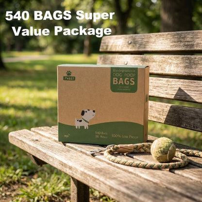 Nine by thirteen inch eco friendly dog bag demonstrated over a hand.