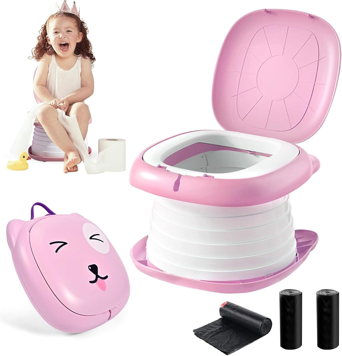 Spark Moments toddler travel potty pink front view