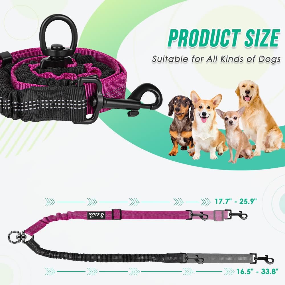 AutoWT dual training splitter leash attachment in black and pink fuchsia.