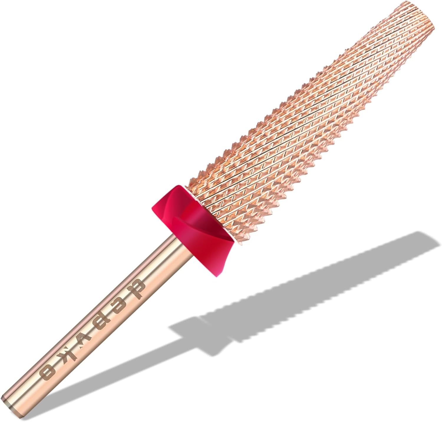 Depvko super long five in one nail drill bit front view showing rose gold tungsten carbide barrel
