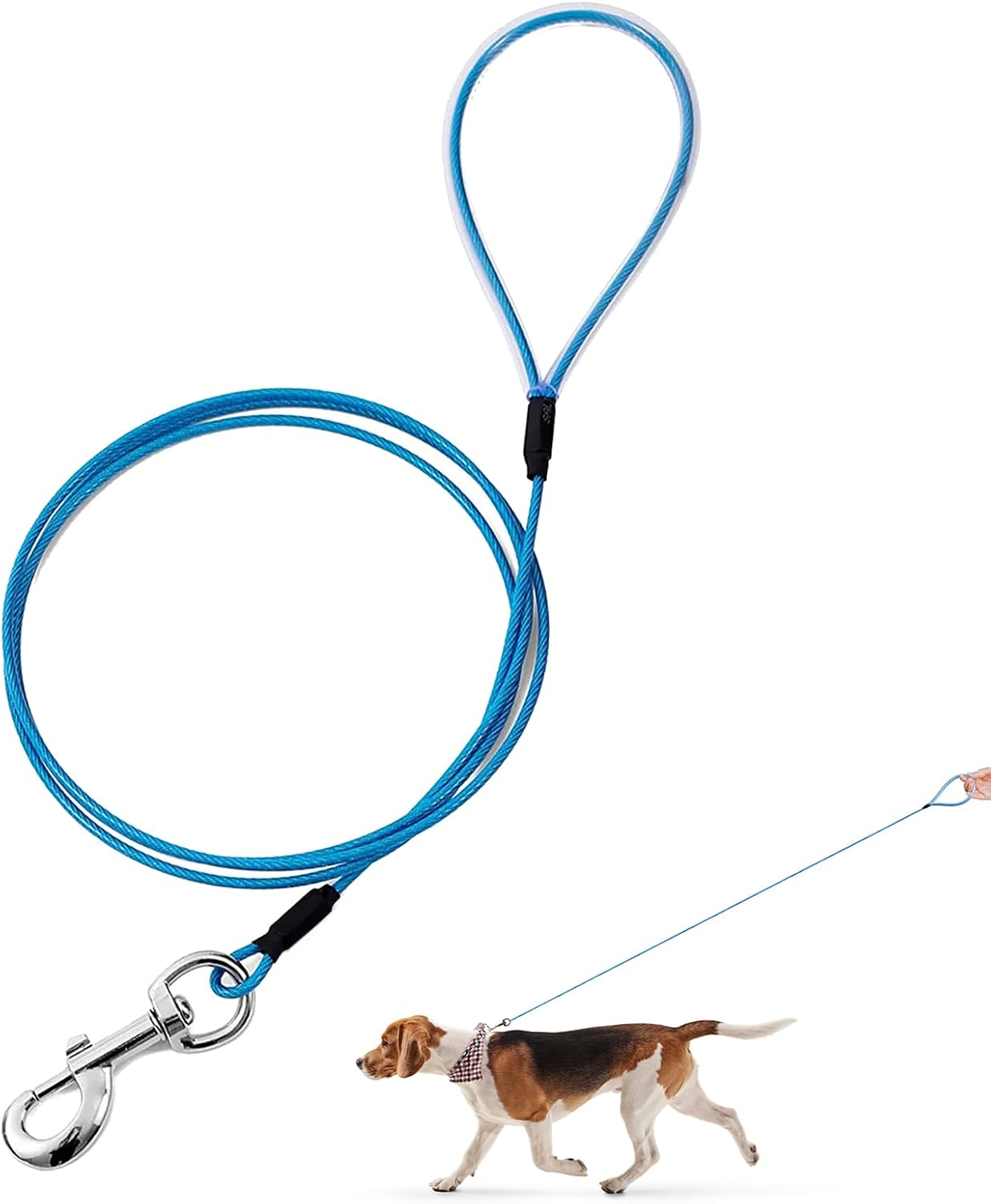 Chew Proof Dog Leash,6FT Metal Cable Lead,Heavy Duty Leash Made of Coated Wire Rope,Chew Resistant,Great for Large Dogs and Teething Puppies (Black+Blue, 6ft) - Image 13