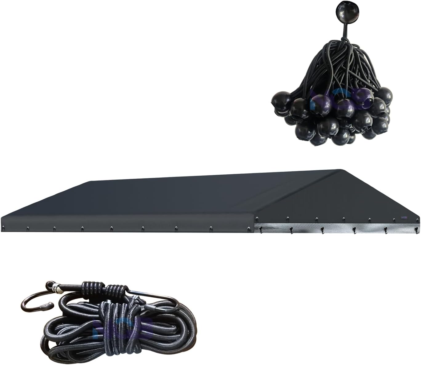 NGB heavy duty dog kennel cover front view showing waterproof black fabric canopy on an outdoor pet enclosure