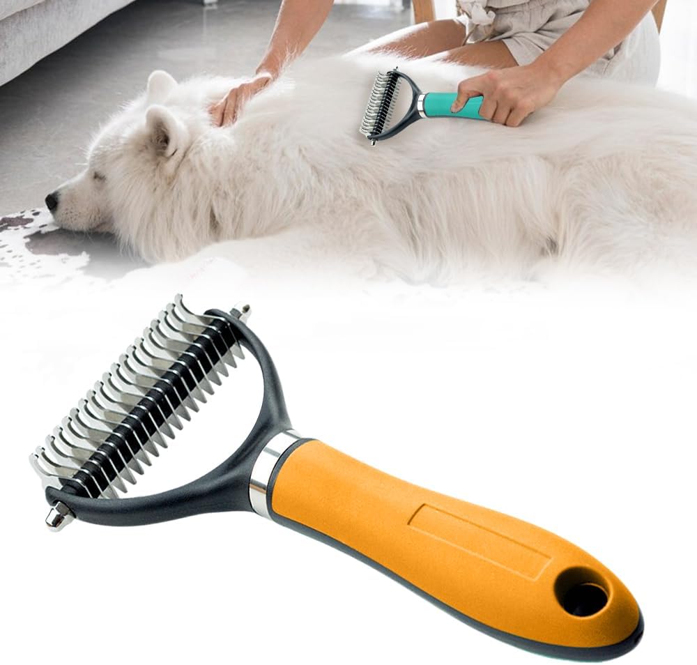 Pet Grooming Brush, 2026 New Multifunctional Double-Sided Undercoat Rake for dogs, Durable Dematting Tool for long haired cats, Easy Grip Fur Remover Comb for home use (Green) - Image 9