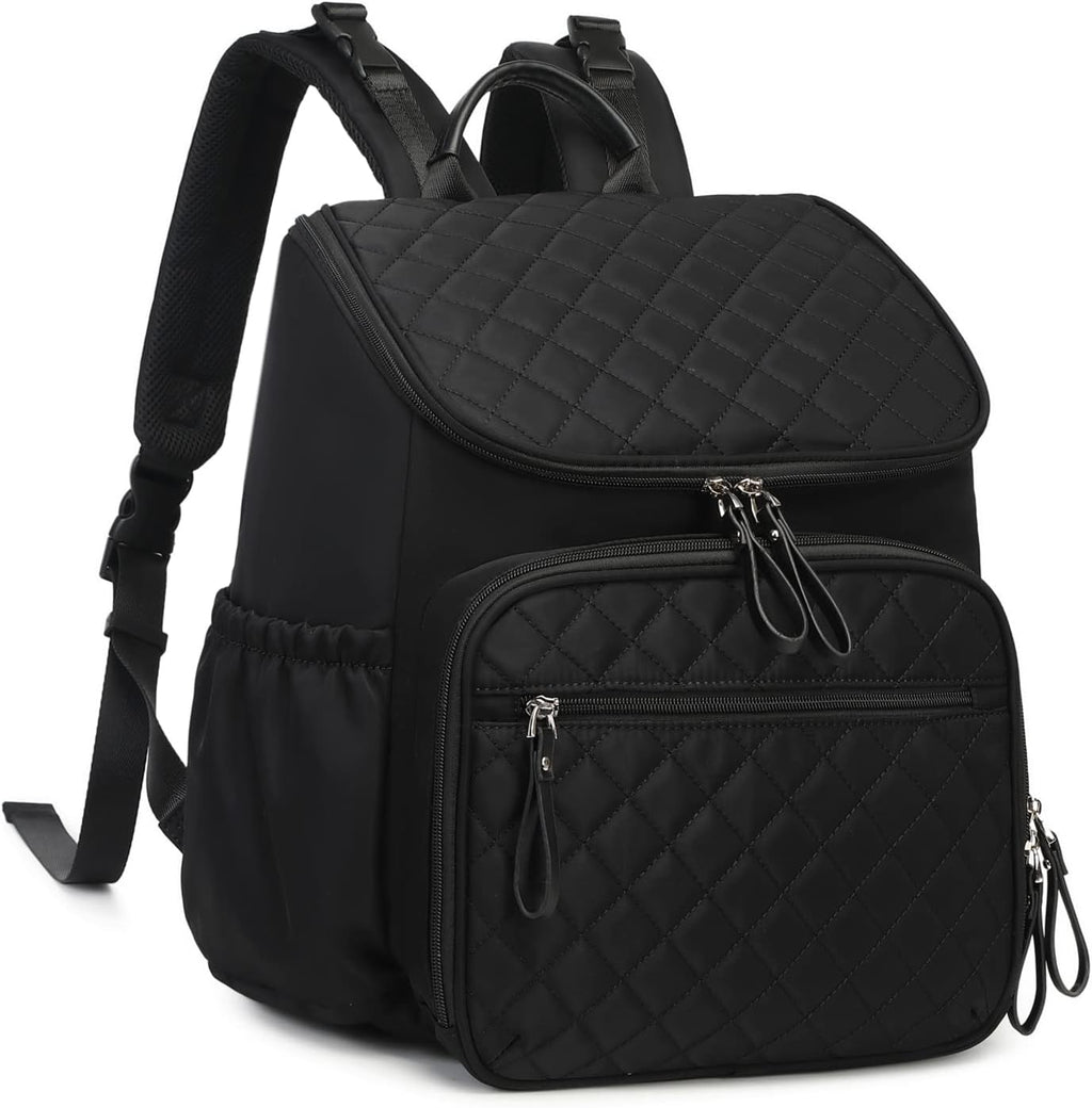 LORADI diaper bag backpack front view in black nylon