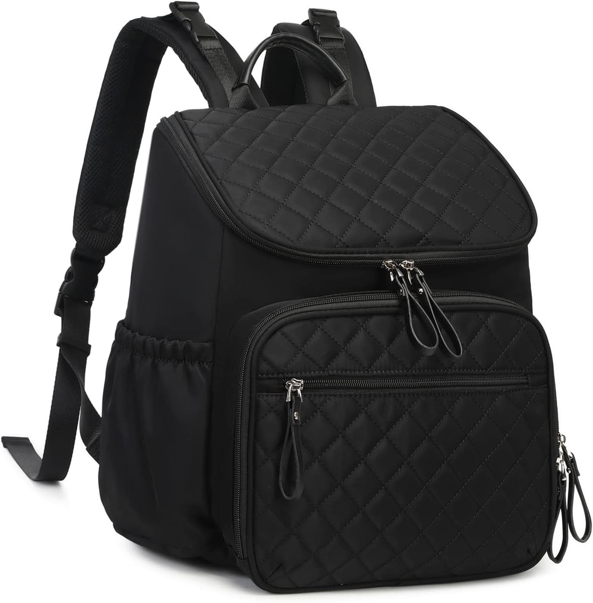 LORADI diaper bag backpack front view in black nylon
