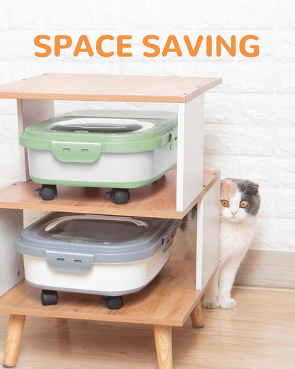 Top view of Ddmommy dog food storage container showing flip-top opening
