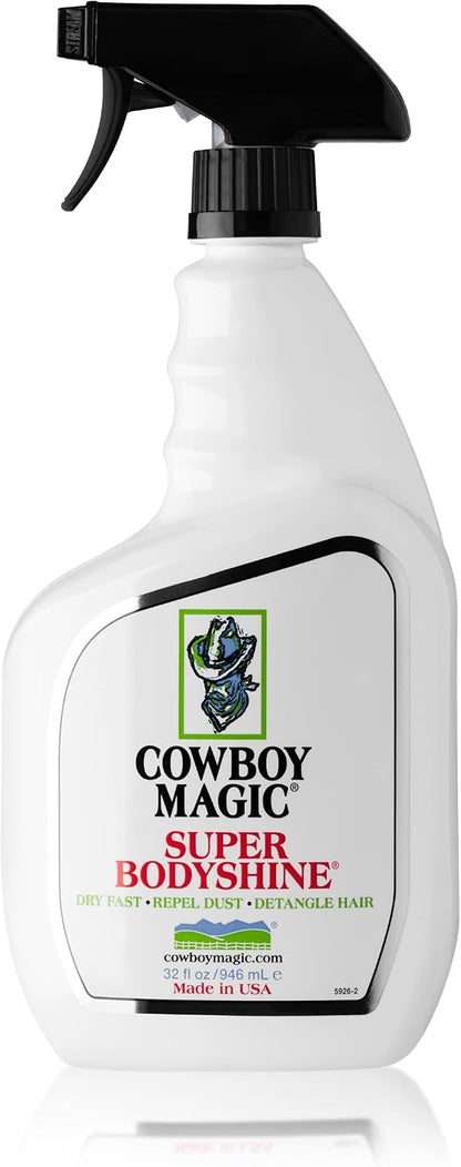 Cowboy Magic Super Bodyshine 32 Ounce front view premium horse grooming spray.