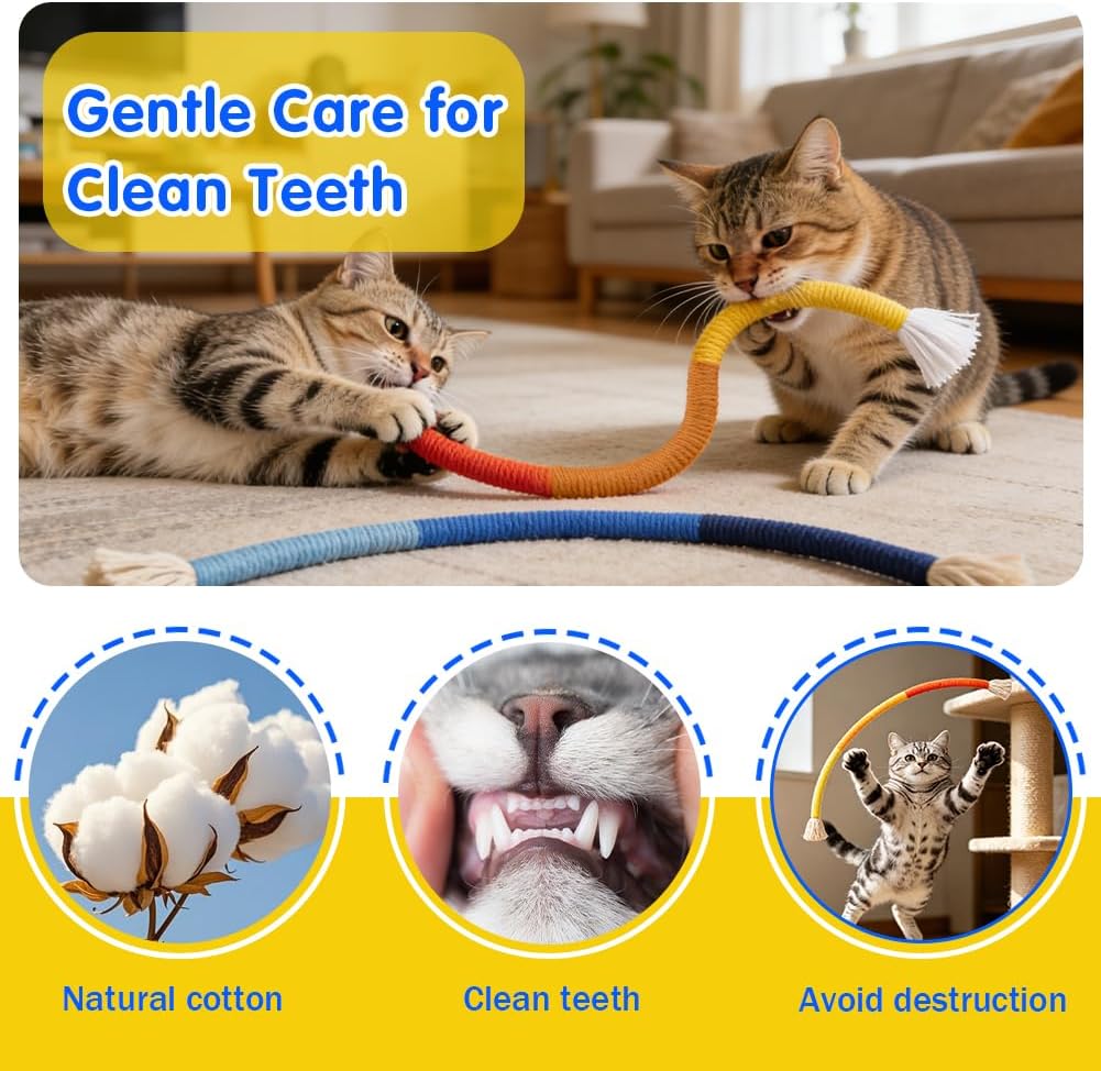 Kitten chewing on safe wire-free Retro Shaw rope toy