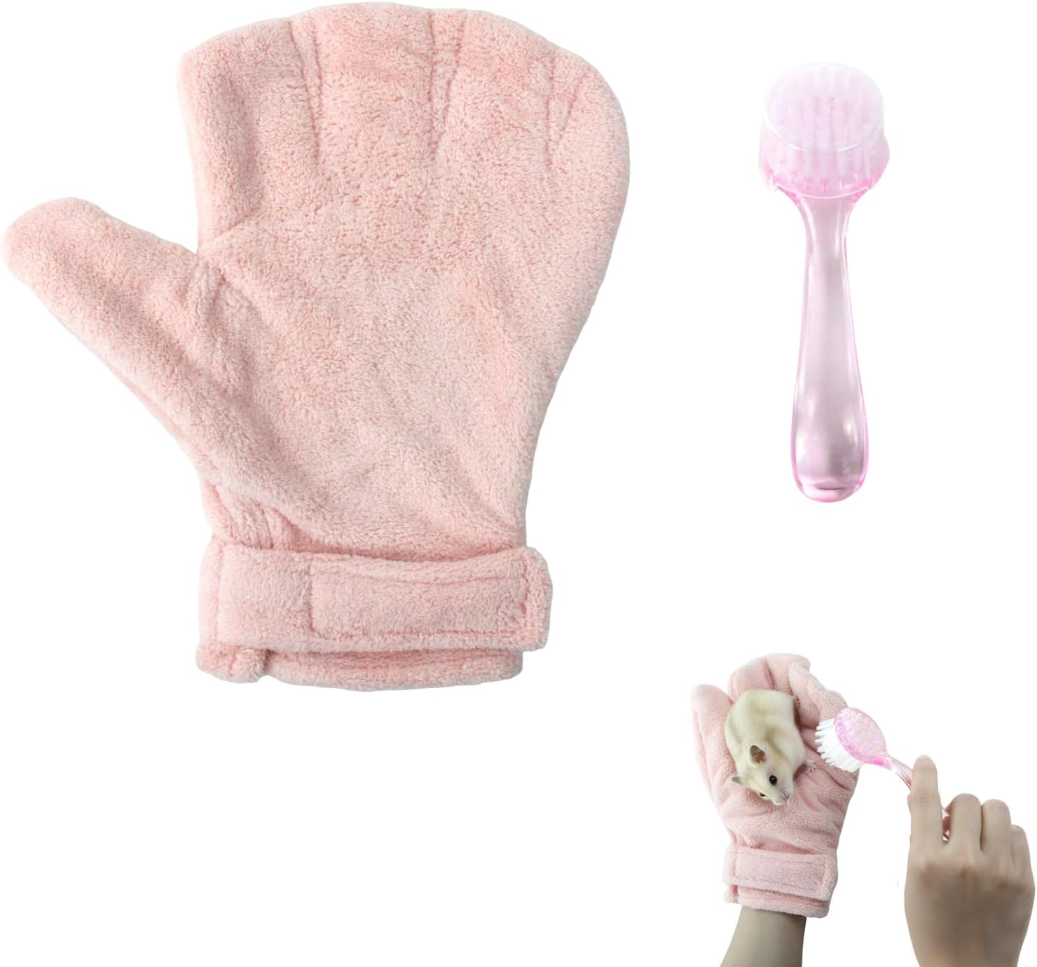 NZELSW hamster bite proof glove and brush set front view showing pink color