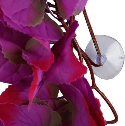 Close up of realistic pink silk leaves for reptile habitat decor