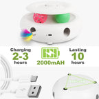 Interactive indoor pet entertainment system with two rolling chase balls inside the lower tracking rings.