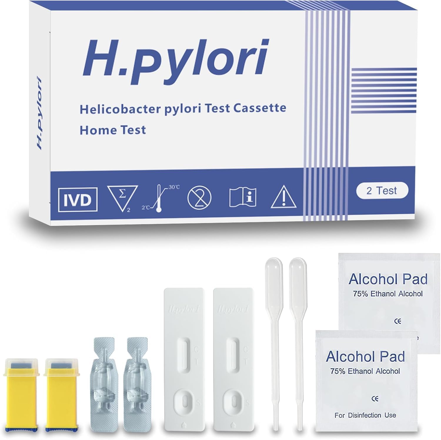 Veeiid H Pylori Home Test Kit retail packaging front view showcasing rapid screening contents
