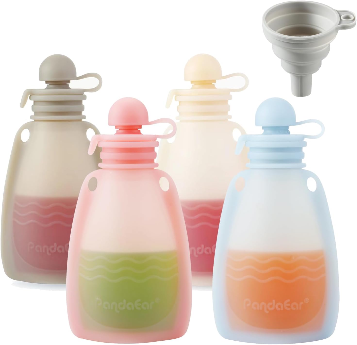 PandaEar reusable silicone baby food pouches front view