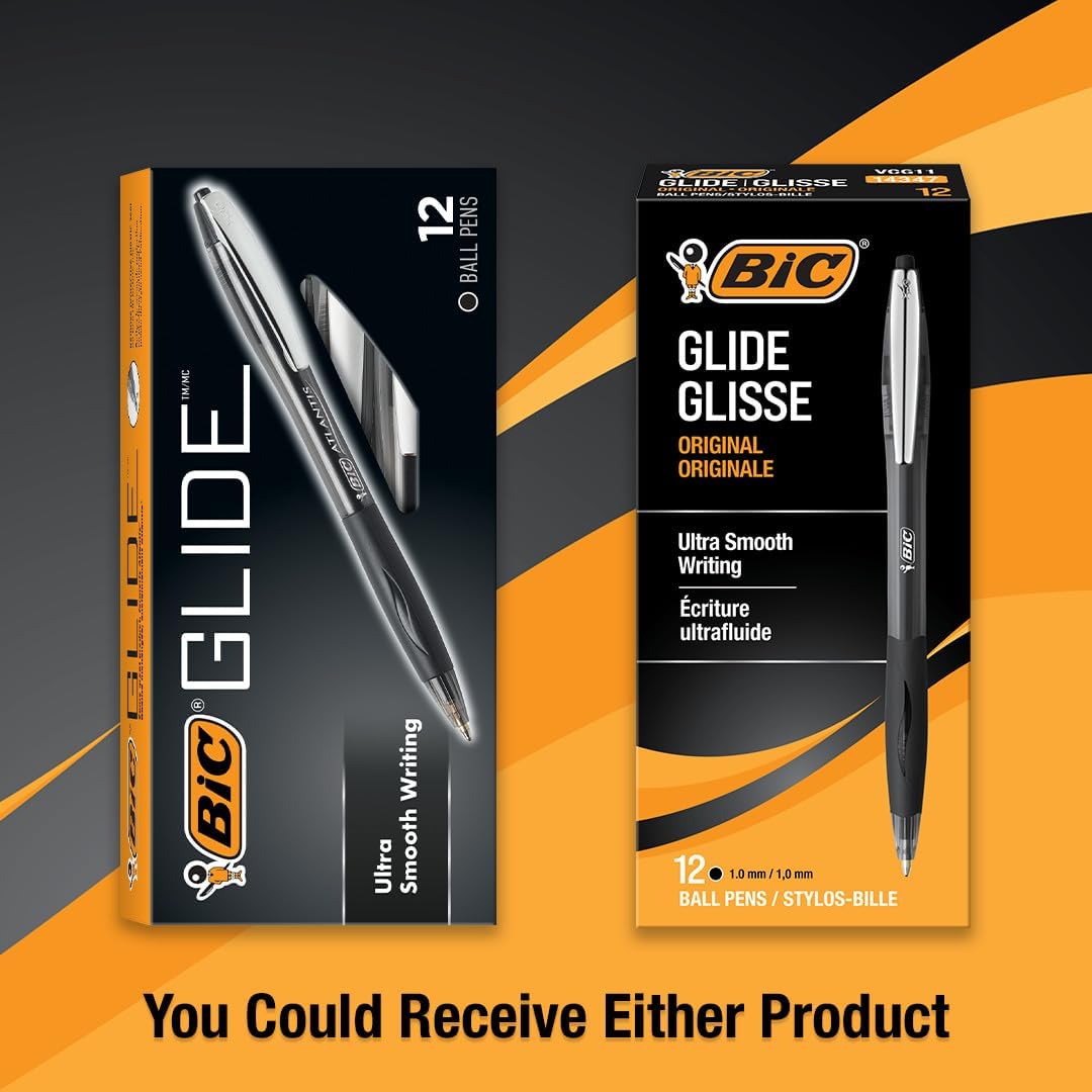 BIC Glide Black Retractable Ballpoint Pens, Medium Point (1.0mm), 12-Count Pack, Ultra Smooth Writing Black Pens - Image 4