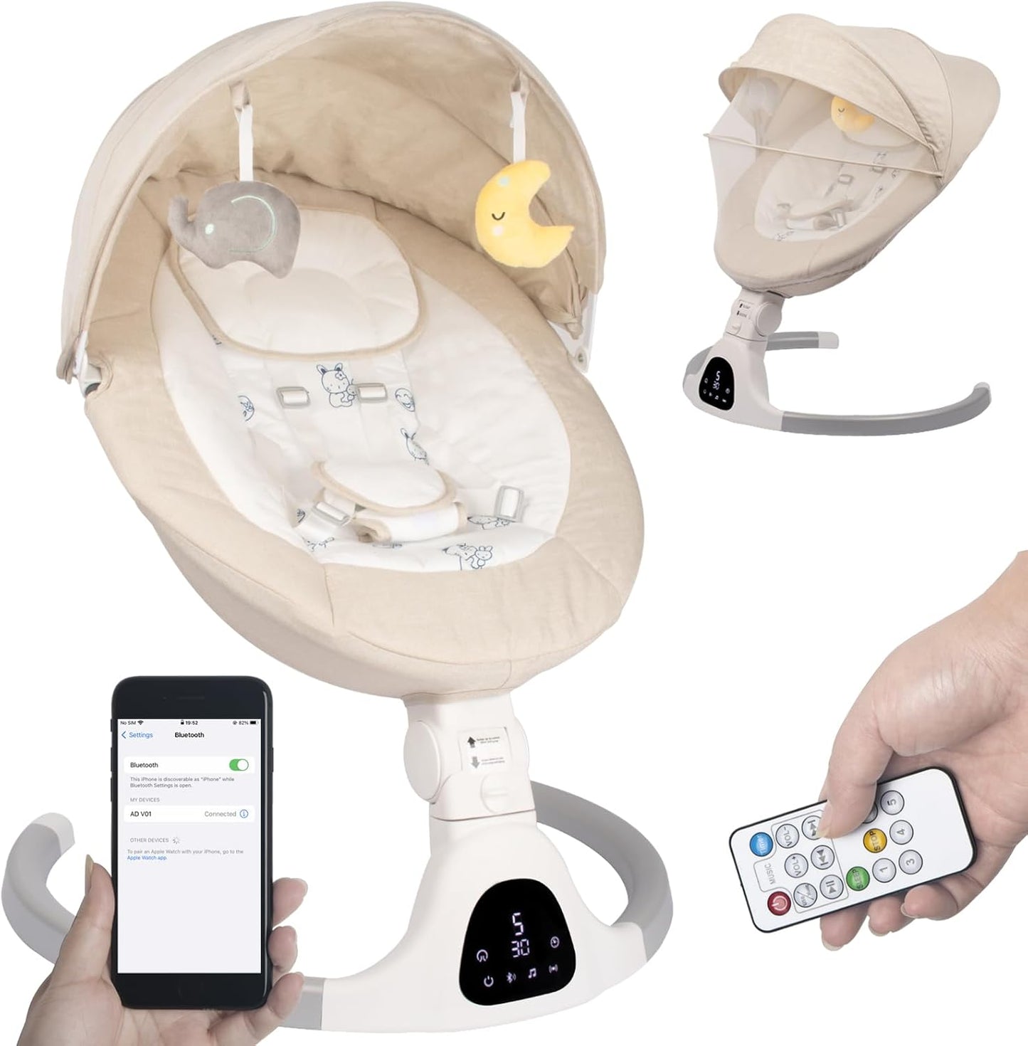 Jfovmcyg portable electric baby swing front view ivory white
