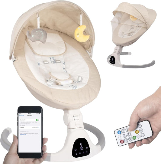 Jfovmcyg portable electric baby swing front view ivory white