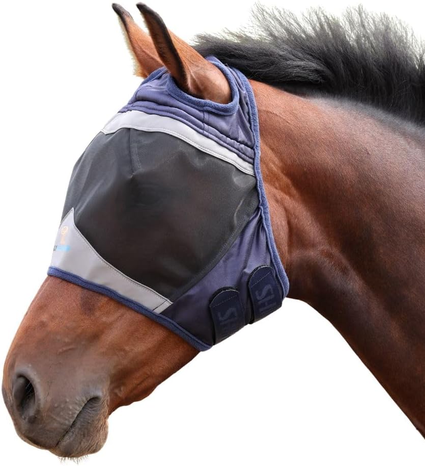 Shires FlyGuard Pro Fine Mesh Fly Mask in Navy front view