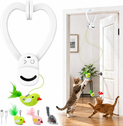 Aoioploa automatic flying bird interactive cat toy front view showing clip-on mount