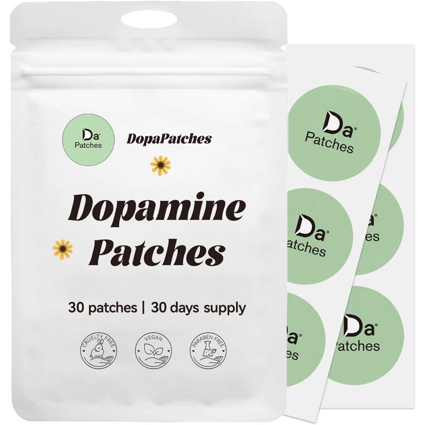 NutriVytal Dopamine Patches Extra Strength front packaging view for mood support.