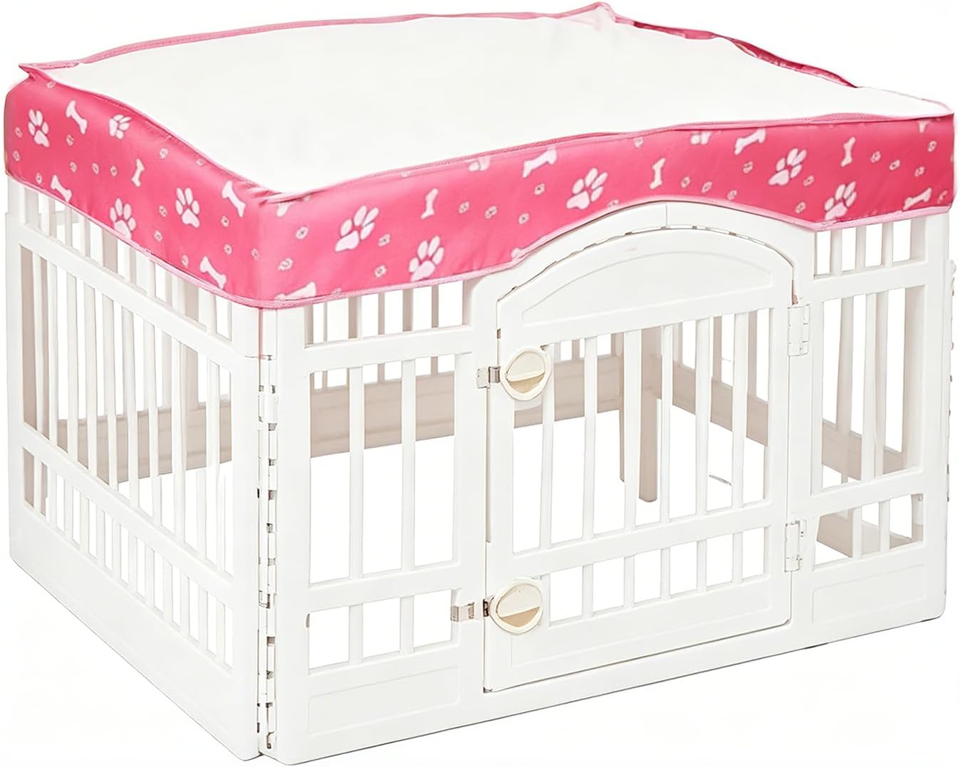XiaTianDeShu dog playpen mesh top cover front view pink pet pen shade