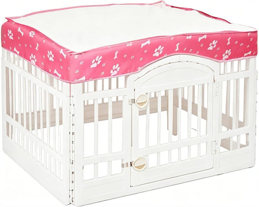 XiaTianDeShu dog playpen mesh top cover front view pink pet pen shade
