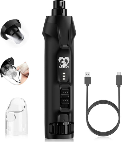 Casfuy 6-Speed Dog Nail Grinder - 50%+ Boost Power Dog Nail Trimmers Quiet with Dust Cap & 2 LED Lights & 2000mAh Battery & 4.8V Motor Electric Pet Toenail File Tool for Large Medium Small Dogs Cats - Image 10