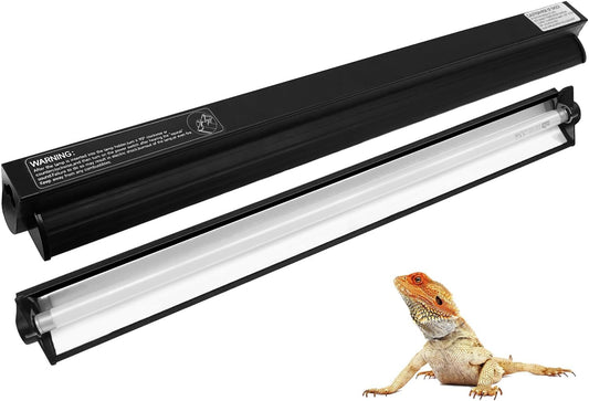 Ycxydr 24 Watt T5 High Output UVB Reptile Light Fixture Kit front view showing the sleek black terrarium hood.