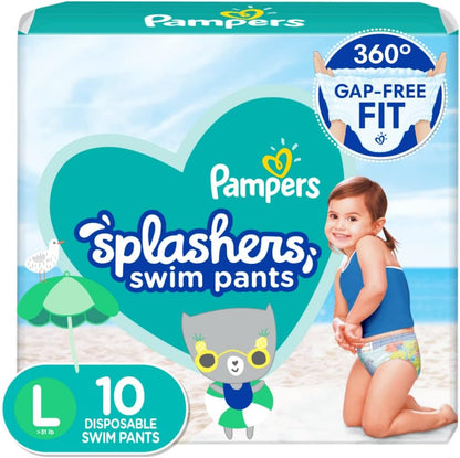 Pampers Splashers Disposable Swim Diapers Large 10 Count front packaging view