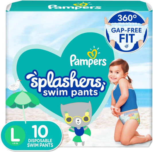 Pampers Splashers Disposable Swim Diapers Large 10 Count front packaging view