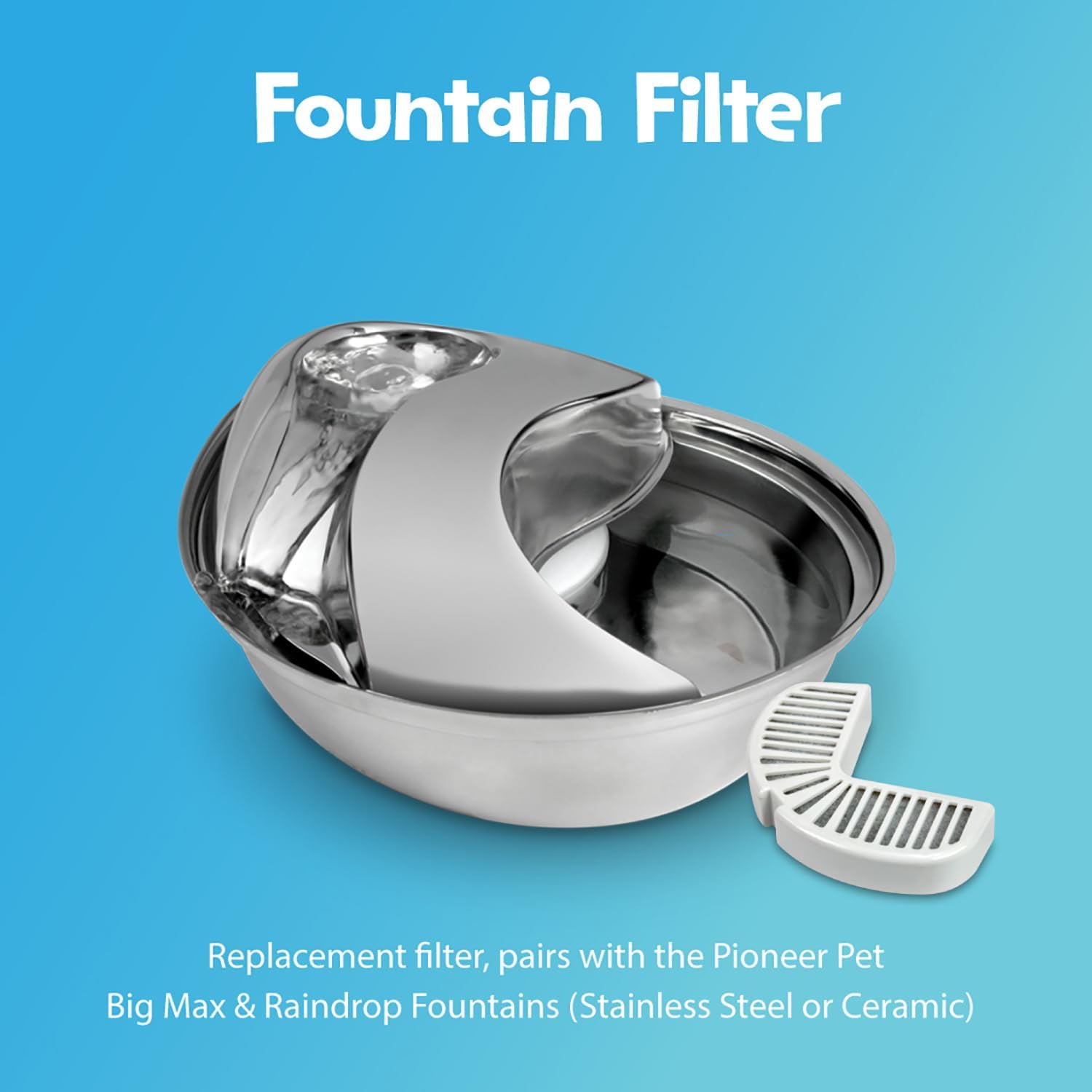 Pioneer Pet 60 fluid ounce stainless steel fountain side profile