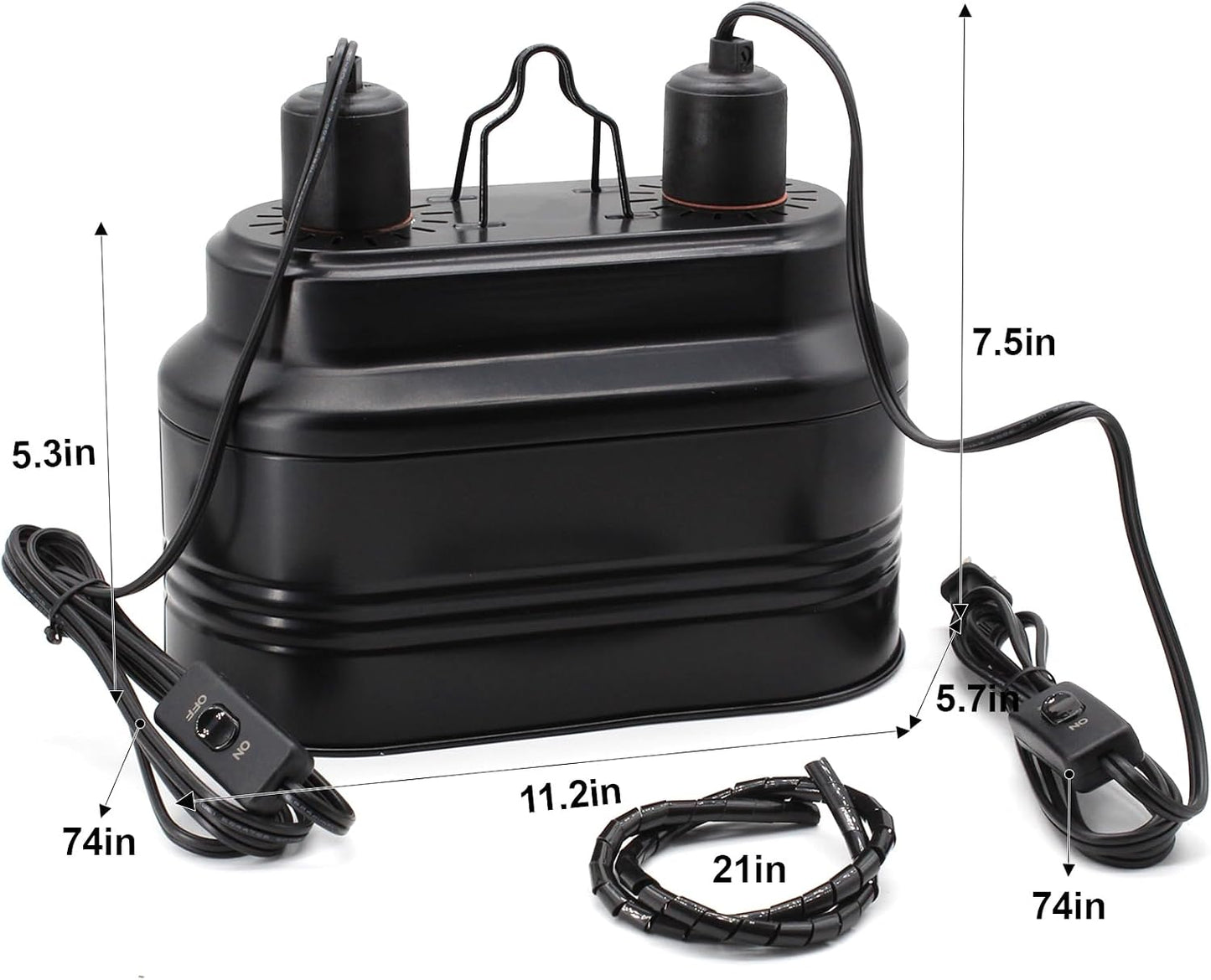 MECESOR double basking and UVB lamp holder packaging showing complete setup specifications.