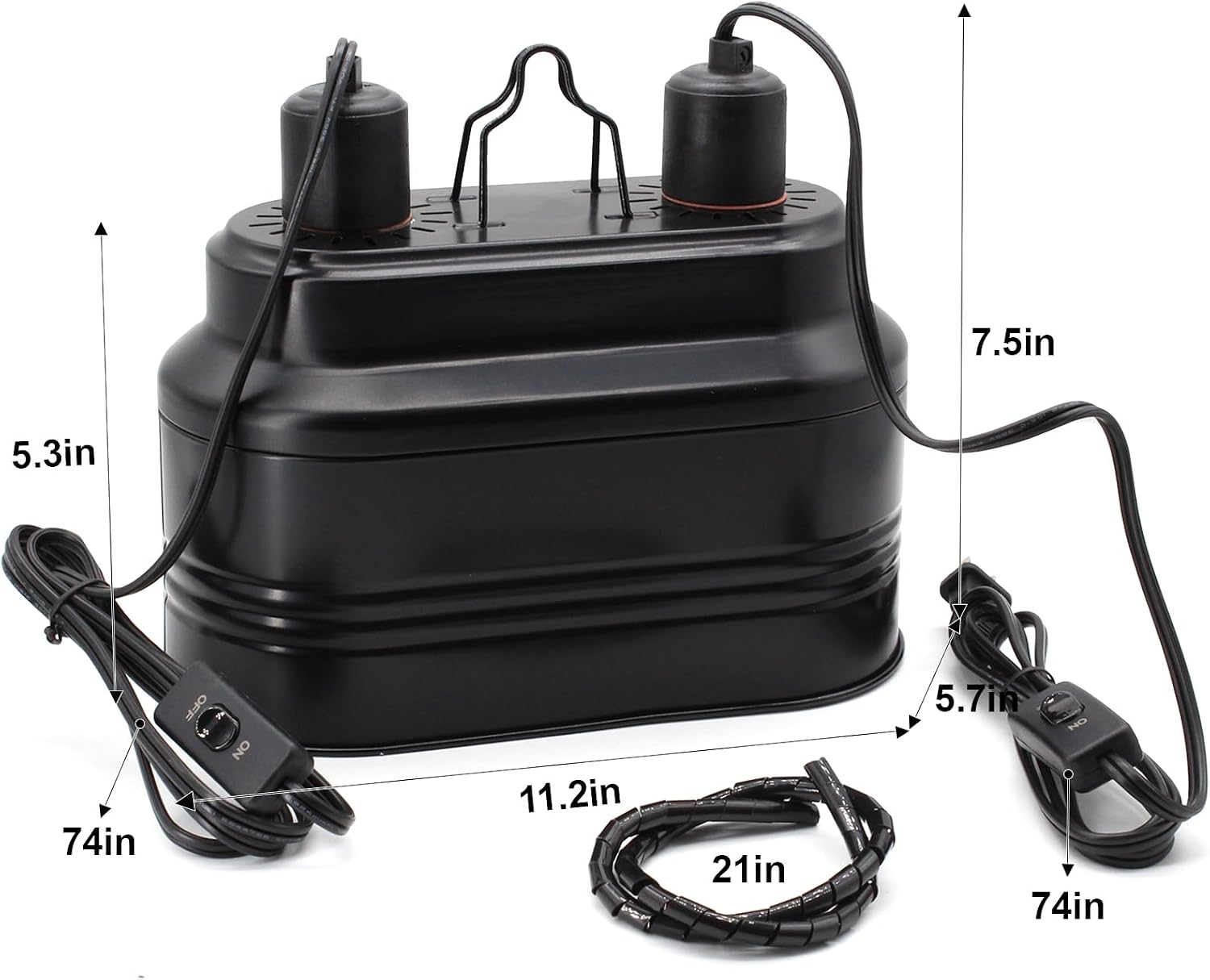 MECESOR double basking and UVB lamp holder packaging showing complete setup specifications.