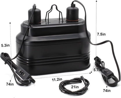 MECESOR double basking and UVB lamp holder packaging showing complete setup specifications.