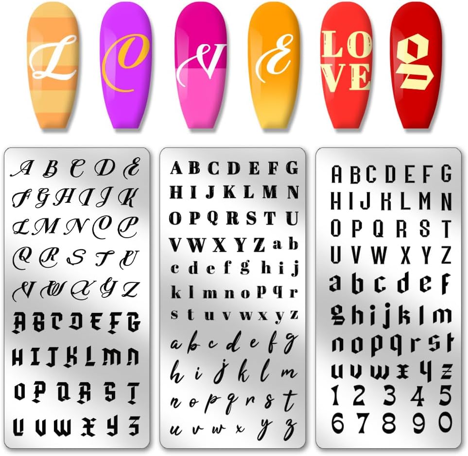 PH PandaHall 3-piece English letter nail stamp plate set front view