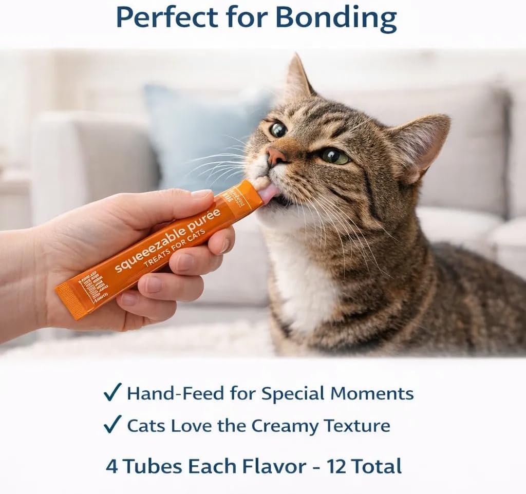 Squeezable chicken puree tube for cats opened in bowl