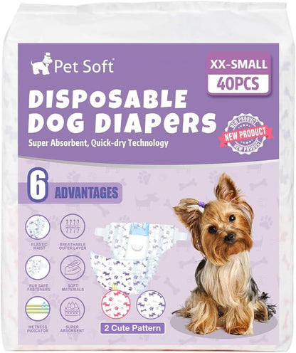 Pack of forty pieces Pet Soft dog nappies arranged clearly to display the mixed fashion designs